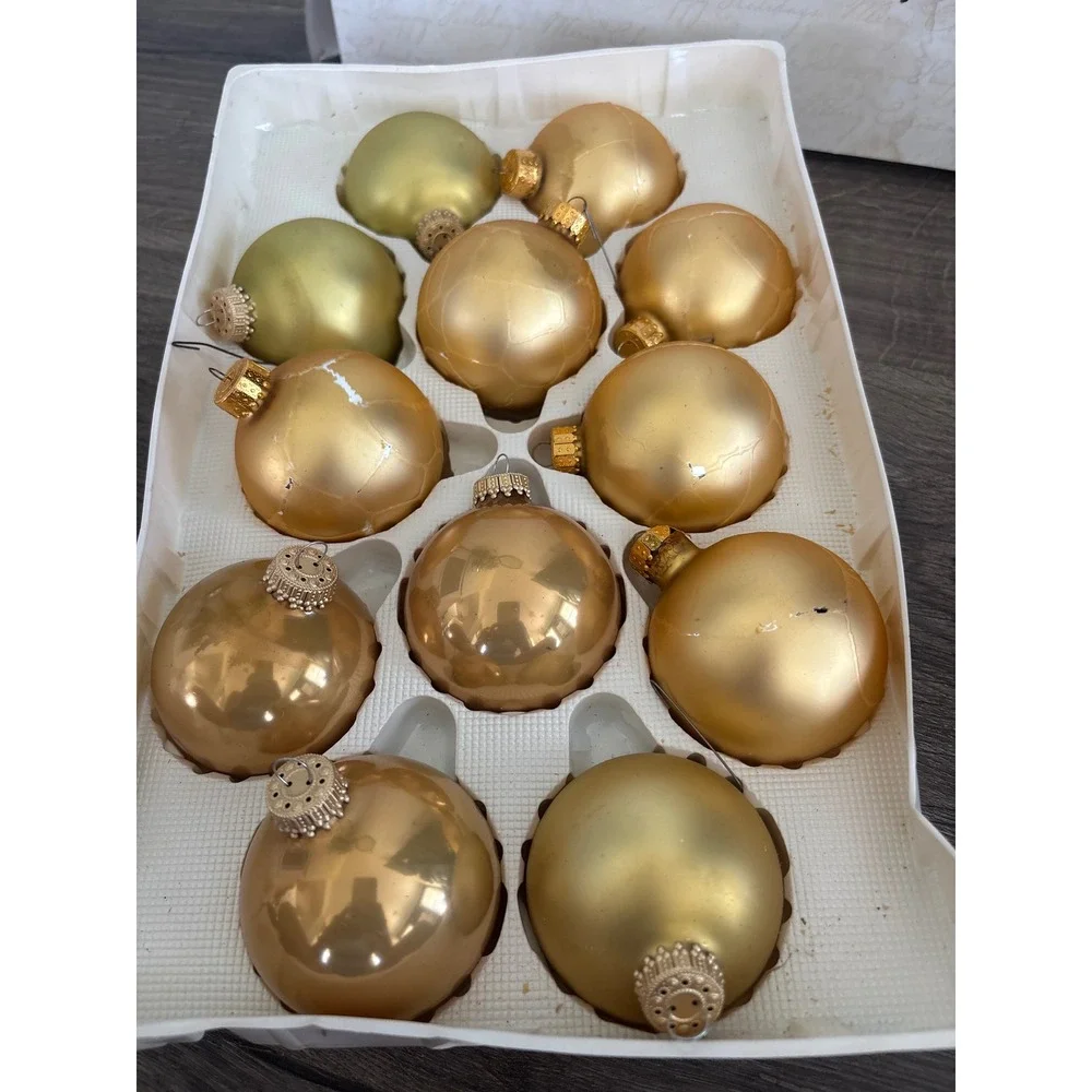Vintage Classic Collection Gold Glass Ball Christmas Ornaments Set of 12